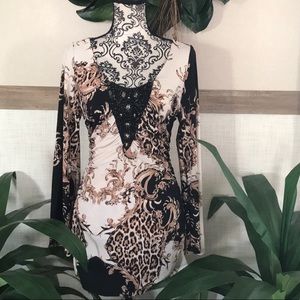 NWT Brocade/Leopard Beaded Dress